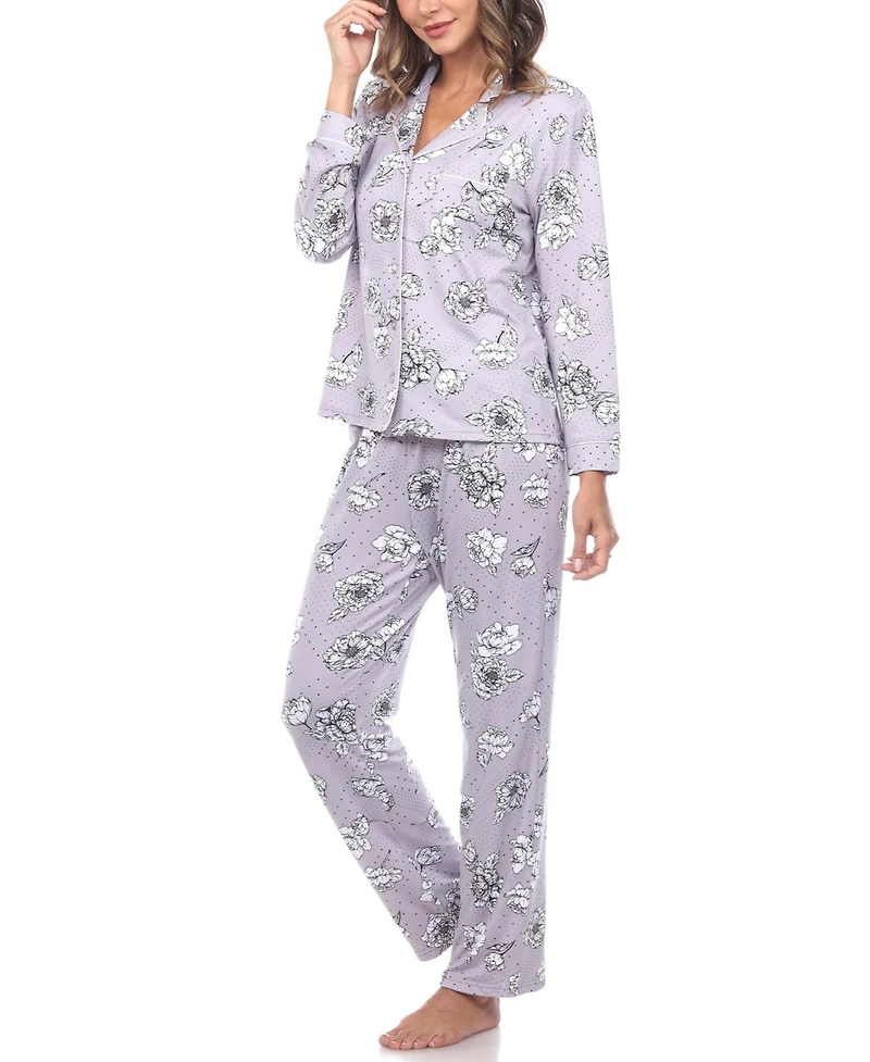 White Mark Women's Long Sleeve Floral Pajama Set, 2-Piece
