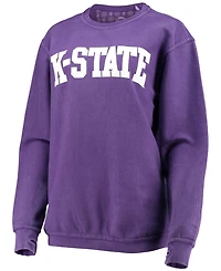 Women's Purple Kansas State Wildcats Comfy Cord Vintage-Like Wash Basic Arch Pullover Sweatshirt
