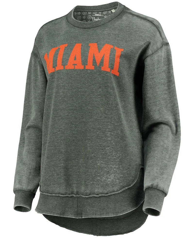 Women's Green Miami Hurricanes Vintage-Like Wash Pullover Sweatshirt