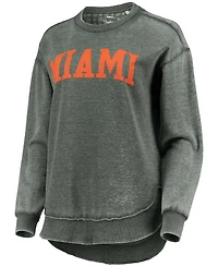 Women's Green Miami Hurricanes Vintage-Like Wash Pullover Sweatshirt