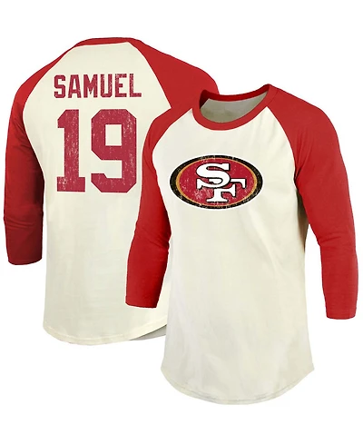 Men's Deebo Samuel Cream, Scarlet San Francisco 49Ers Vintage-Inspired Player Name Number Raglan 3/4 Sleeve T-shirt
