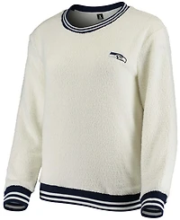 Women's Cream, Navy Seattle Seahawks Granite Knit Pullover Sweatshirt