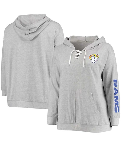 Women's Plus Size Heathered Gray Los Angeles Rams Lace-Up Pullover Hoodie