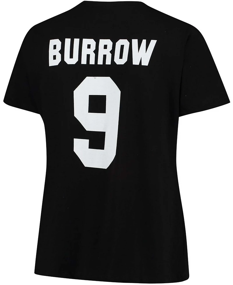 Women's Plus Joe Burrow Black Cincinnati Bengals Fair Catch Name Number V-Neck T-shirt