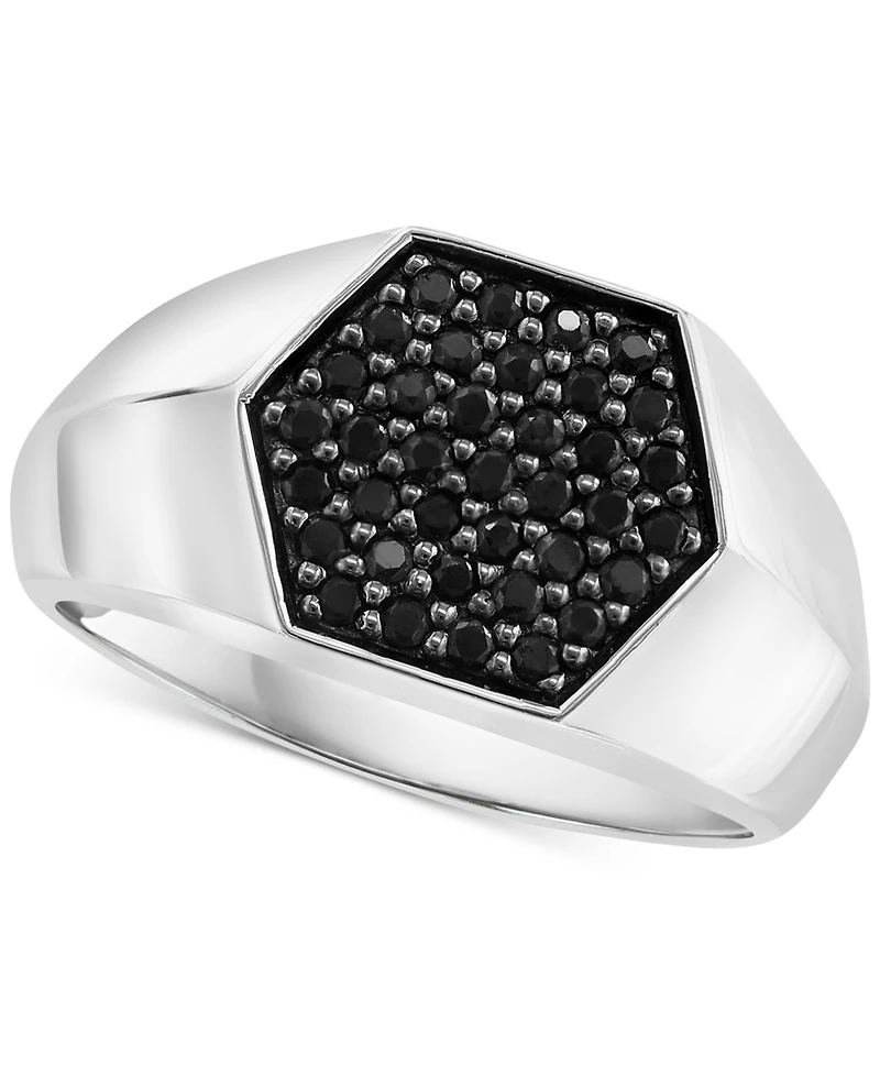 Effy Men's Black Sapphire Hexagon Ring (3/4 ct. t.w.) in Sterling Silver