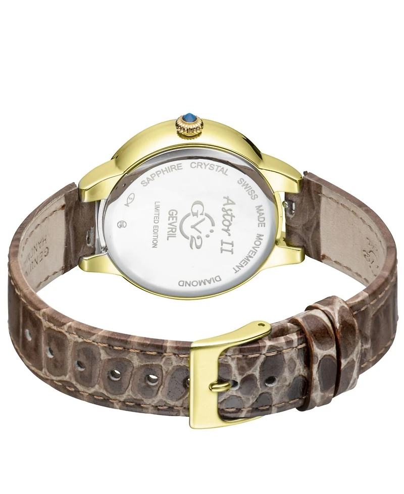GV2 Women's Astor Ii Brown Leather Swiss Quartz Strap Watch 36mm