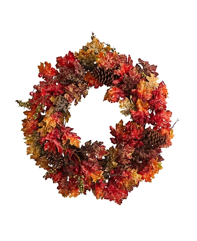 24" Autumn Maple, Berries and Pinecone Fall Artificial Wreath