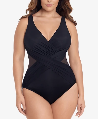 Miraclesuit Women's Plus Illustionists Crossover Tummy Control One Piece Swimsuit