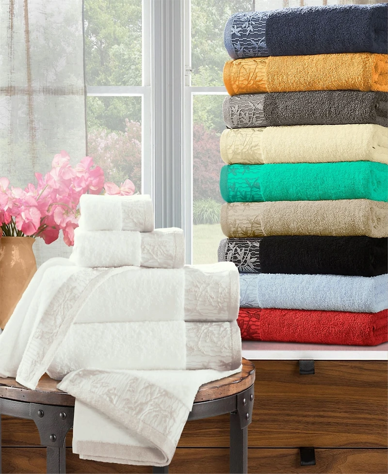 Superior Wisteria Floral Embroidered Jacquard Border Cotton 6 Piece Bath Towel Set