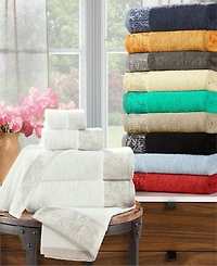 Superior Wisteria Floral Embroidered Jacquard Border Cotton 6 Piece Bath Towel Set