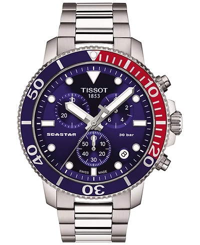 Tissot Men's Swiss Chronograph Seastar 1000 Stainless Steel Bracelet Watch 46mm