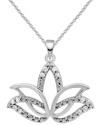 Diamond Lotus Blossom 18" Pendant Necklace (1/10 ct. t.w.) in Sterling Silver