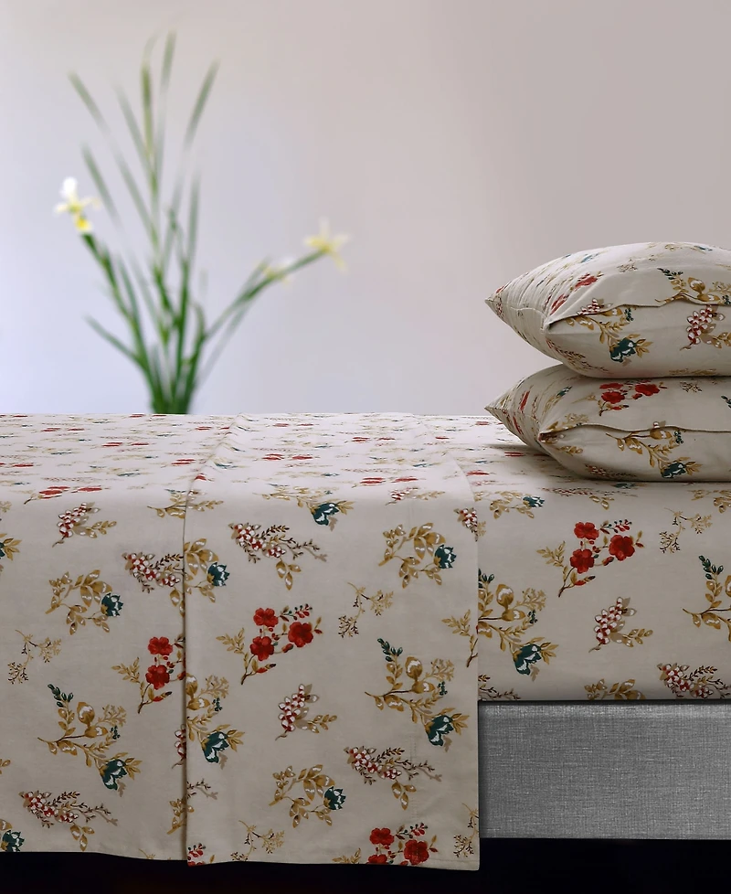Tribeca Living Leilani Floral Flannel Extra Deep Pocket 3 Piece Sheet Set, Twin Xl