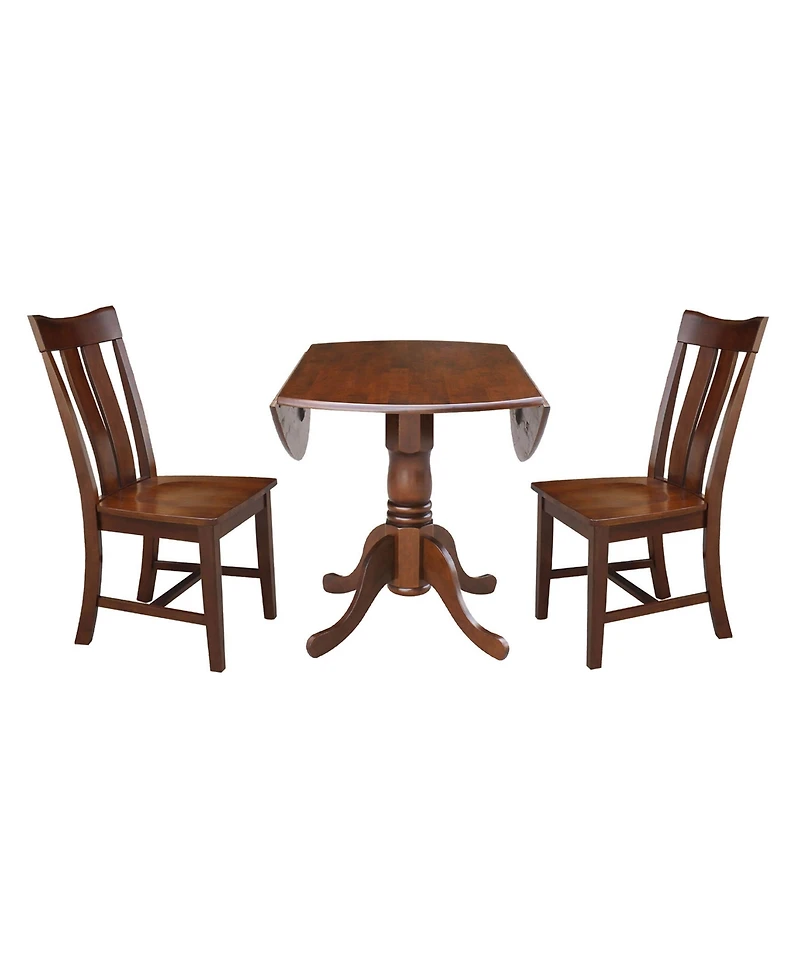 42" Dual Drop Leaf Table with 2 Splat Back Dining Chairs - 3 Piece Dining Set
