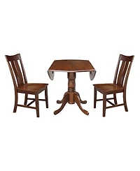 42" Dual Drop Leaf Table with 2 Splat Back Dining Chairs - 3 Piece Dining Set