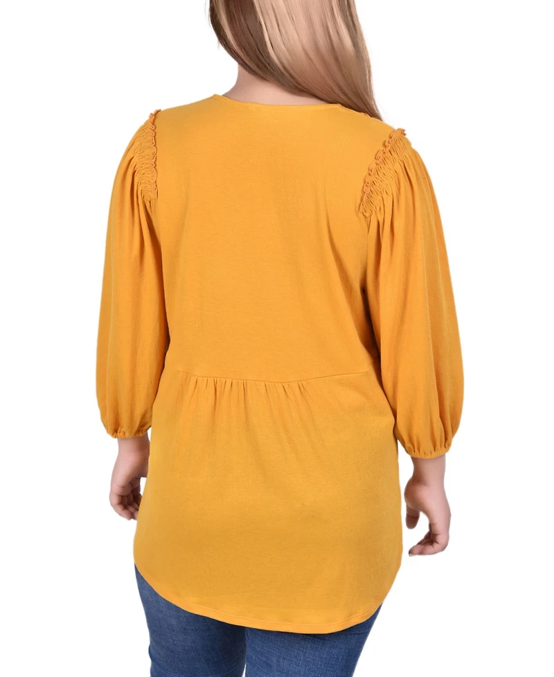 Ny Collection Plus 3/4 Sleeve Knit Gauze Top