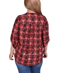Ny Collection Plus 3/4 Roll Tab Sleeve Y-Neck Top