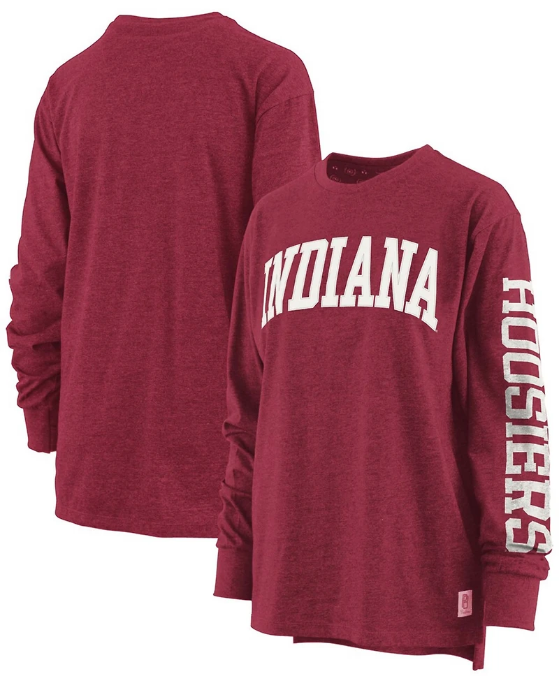 Pressbox Women's Heathered Crimson Indiana Hoosiers Two-Hit Canyon Long Sleeve T-Shirt