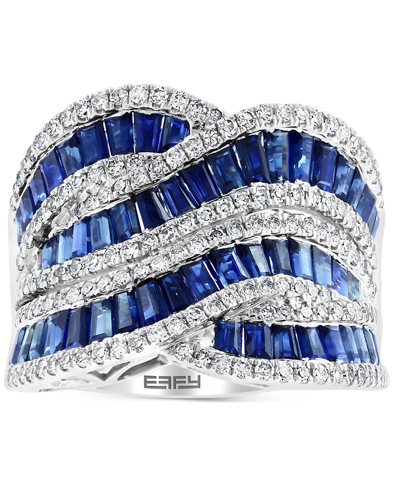 Effy Sapphire (3-1/3 ct. t.w.) & Diamond (5/8 ct. t.w.) Swirl Statement Ring in 14k White Gold