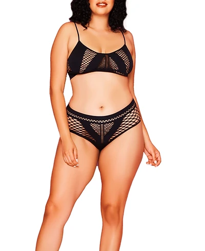 Frankie Plus Size Seamless Bra Set with diamond Mesh Mid-Rise Panty