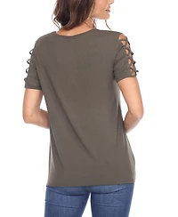 Women's Keyhole Neck Cutout Short Sleeve Top