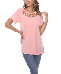 Womens Crisscross Cutout Short Sleeve Top