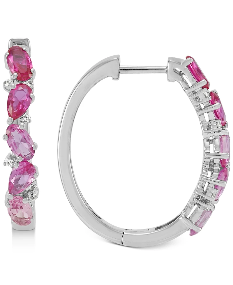 Lab-Grown Ruby (1-1/3 ct. t.w.) & Lab-Grown Pink Sapphire (2 ct. t.w.) Small Hoop Earrings in Sterling Silver, 1"