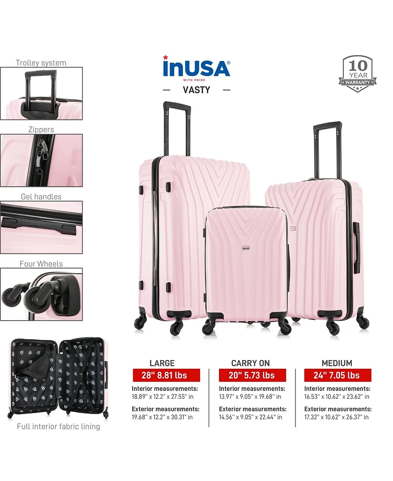 InUSA Vasty Lightweight Hardside Spinner Luggage Set, 3 piece