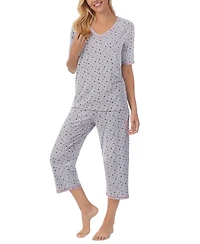 Cuddl Duds Printed Elbow-Sleeve Top & Capri Pants Pajama Set