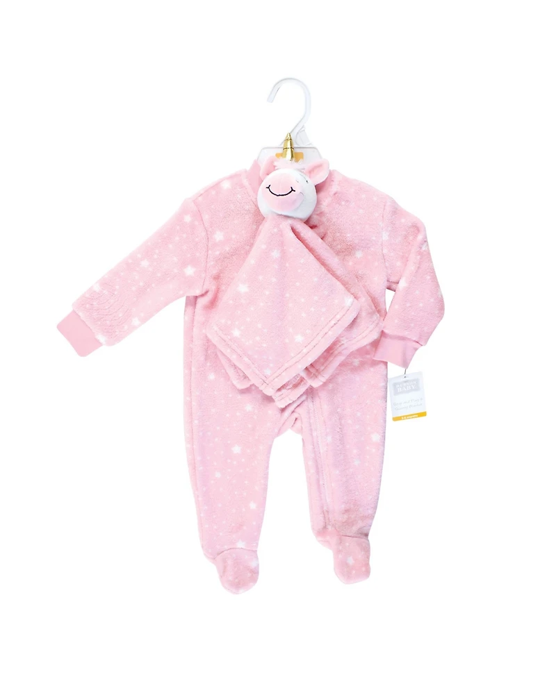 Hudson Baby Baby Girls Hudson Flannel Plush Sleep and Play One Piece and Security Toy Cloud