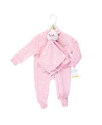 Hudson Baby Baby Girls Hudson Flannel Plush Sleep and Play One Piece and Security Toy Cloud