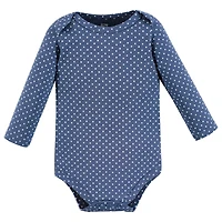 Hudson Baby Baby Girls Hudson Cotton Long-Sleeve Bodysuits, Blue Toile 5-Pack, 18-24 Months