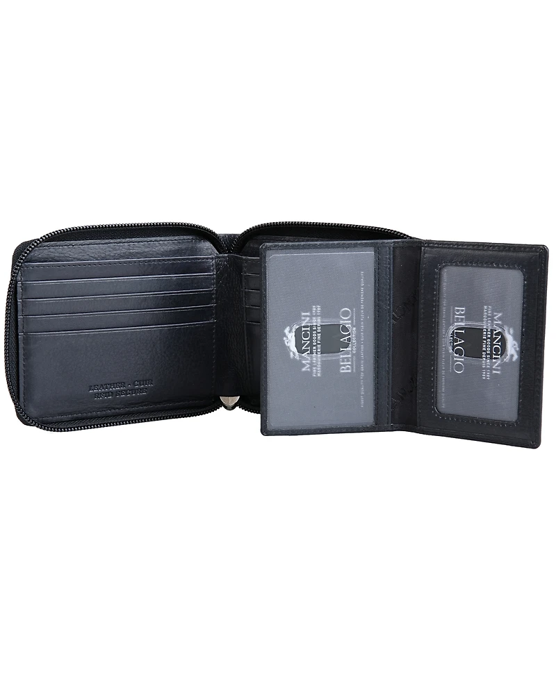 Men's Bellagio Collection Zippered Bifold Wallet with Removable Pass Case