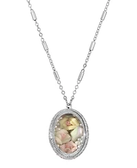 2028 Flower Silver-tone oval Multicolor Rose Necklace