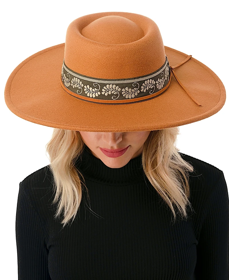 Marcus Adler Women's Wool Blend Felt Hat with Paisley Print Band