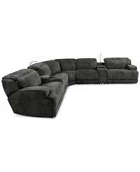 Sebaston -Pc. Fabric Sectional with 3 Power Motion Recliners and 2 Usb Consoles