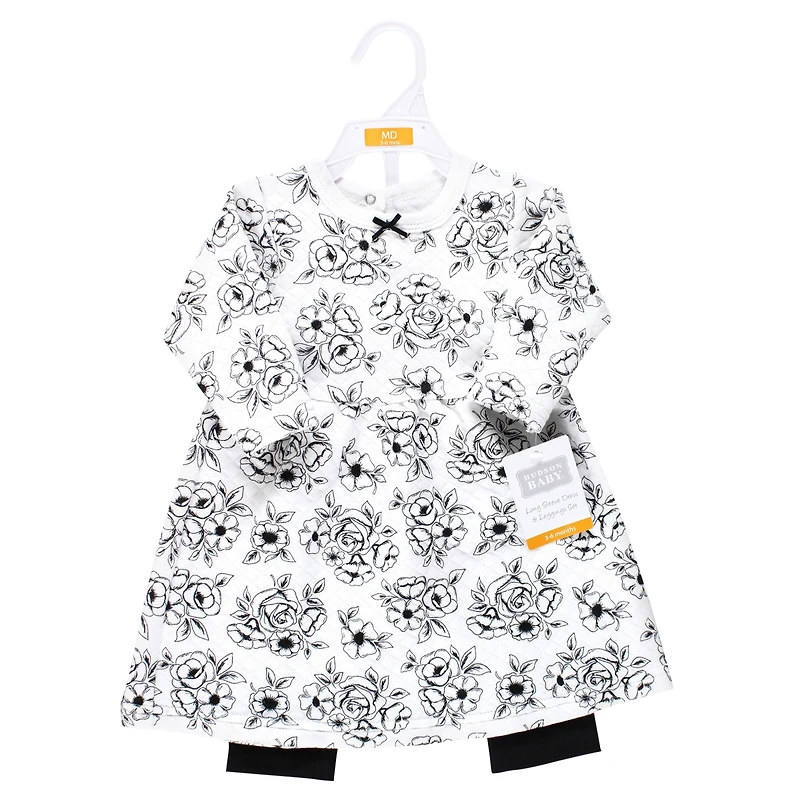 Hudson Baby Toddler Girls Quilted Cotton Dress and Leggings, Black Gold Plaid