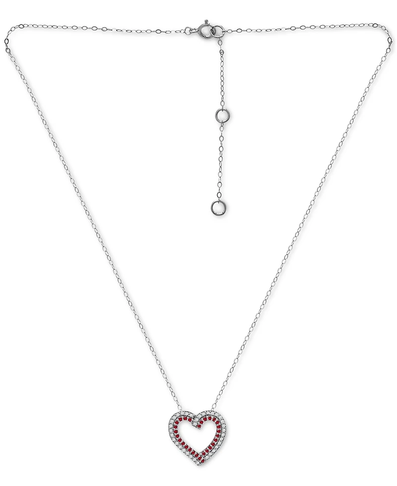 Giani Bernini Lab-Grown Ruby & Cubic Zirconia Heart Pendant Necklace in Sterling Silver, 16" + 2" extender, Created for Macy's