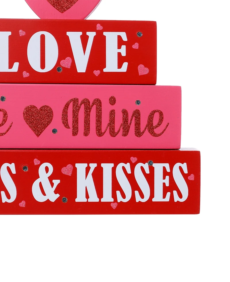 Glitzhome 11.25" Lighted Valentine's Wooden Block Table Sign