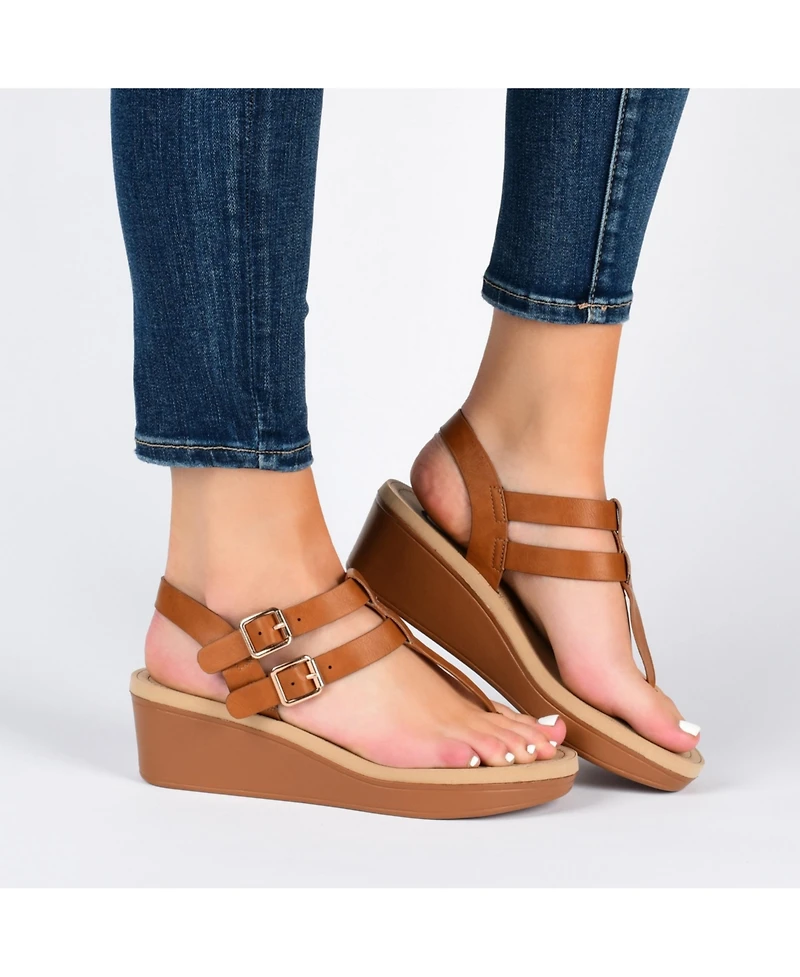 Journee Collection Women's Bianca Double Buckle Platform Wedge Sandals