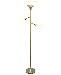 Lalia Home Torchiere Floor Lamp with 2 Reading Lights and Scalloped Glass Shades