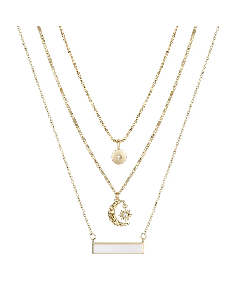 14K Gold Flash-Plated 3-Piece Celestial Layered Pendant Set