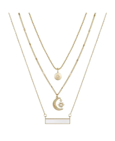 14K Gold Flash-Plated 3-Piece Celestial Layered Pendant Set