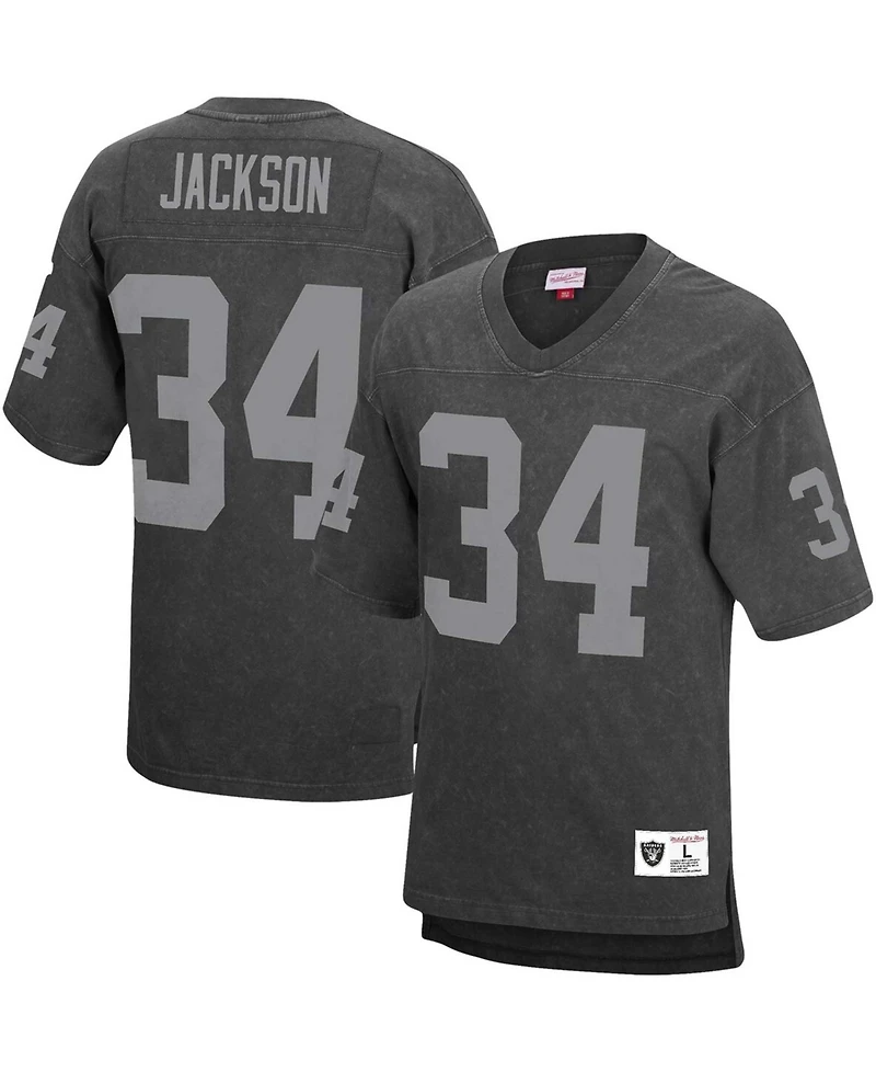Men's Bo Jackson Black Los Angeles Raiders Retired Player Name and Number Acid Wash Top