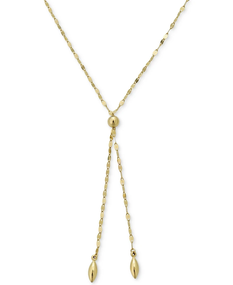 Double Bead Adjustable 18" Lariat Necklace in 10k Gold