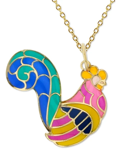 Enamel Rooster 18" Pendant Necklace in 14k Gold