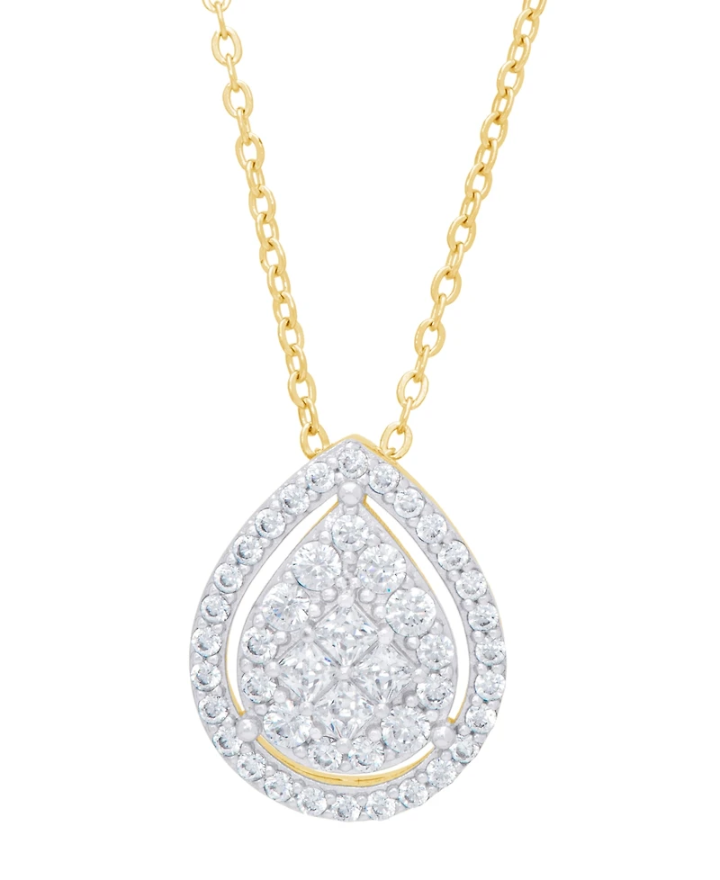 Cubic Zirconia Pear Necklace Fine Gold Plate or Silver