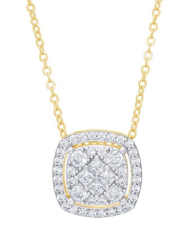 Cubic Zirconia Cushion Necklace in Fine Gold Plate or Fine Silver Plate