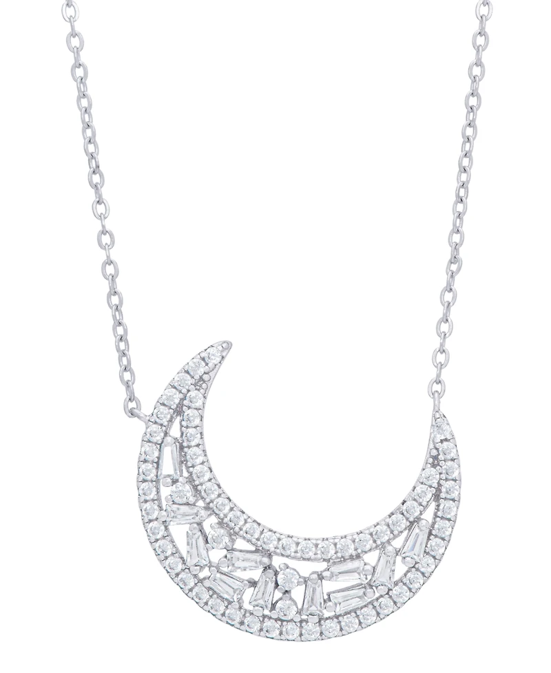 Cubic Zirconia Moon Necklace in Fine Silver Plate