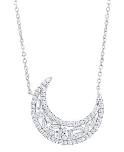 Cubic Zirconia Moon Necklace in Fine Silver Plate
